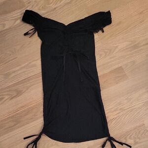 Donna Karen Black Off-Shoulder Dress with Tie Details